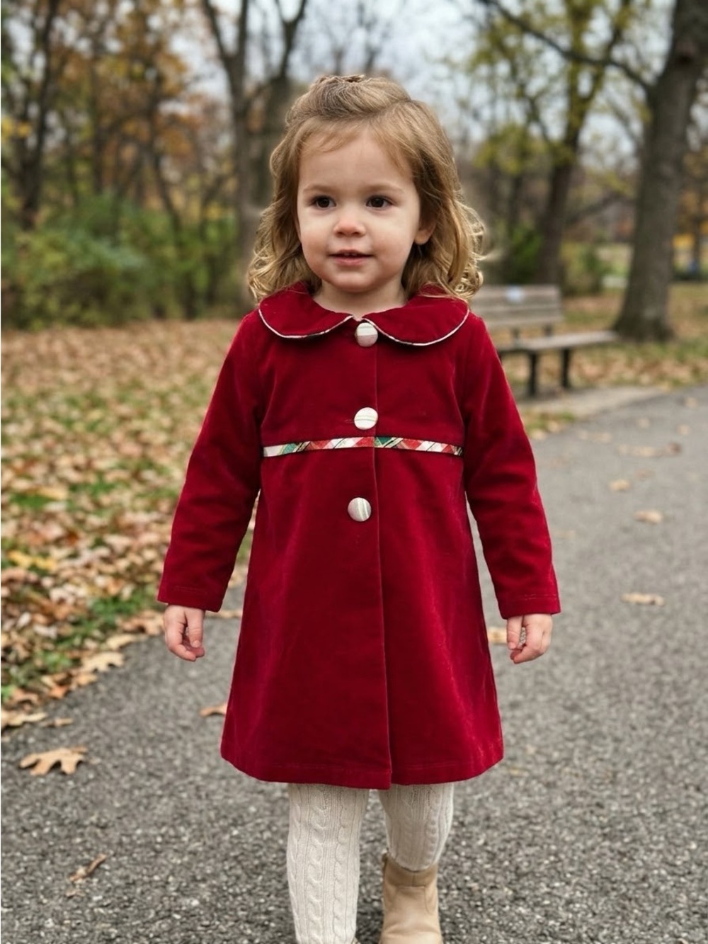 Toddler Velvet Red Coat with Contrast Trim